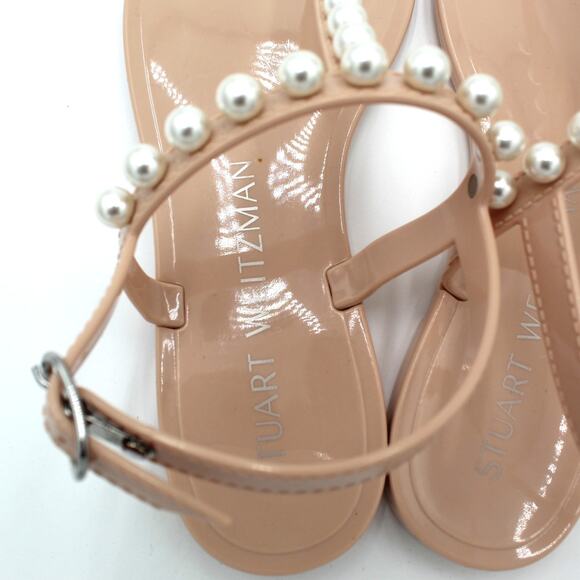 Stuart Weitzman Pearl Jelly Sandals Womens Size 6 Nude T Strap Thong Flats - Picture 6 of 9